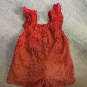 Girls Red Eyelet Romper - Cute Summer Jumpsuit